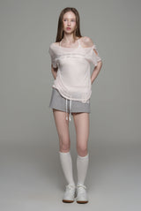 Powder sheer ribbon top, Baby Pink
