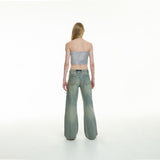 sai logo satin hotfix strapless top