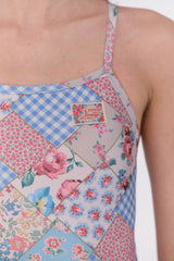 [Bohemian Patchwork_sky blue] V-Back One Piece Swimsuit