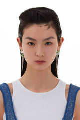 KVK THE BLOSSOM Peach Blossom Series Irregular Crystal Tassel Stud Earrings (Green Opal)