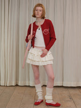 rirri 100% Merino Wool Jacquard Cropped Zipper Cardigan in Brightening Scarlet