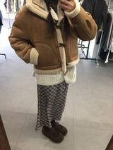 フェムダッフルフードフェイクシャーリングジャケット (2color)
