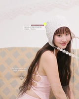 Lace earflap beanie white