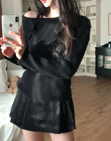 Eden Ribbon Strap Unbalanced Shoulder Ribbed Knit