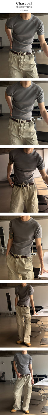 [MUSCLE FIT] Raglan golgi slim half t-shirts(5color)