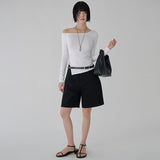 [Modic] Slit One-Shoulder Unbalanced Long-Sleeve T-Shirt - 5 Colors