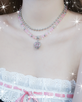 クリアピンクハートビーズネックレス