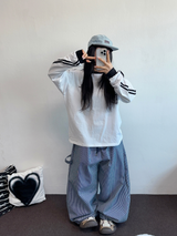 ヒップツーラインナンバーリングロゴスリーブTシャツ💙🤍🖤3カラー