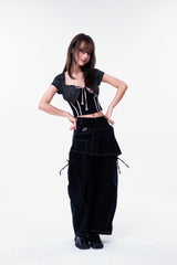 PLÜF Tie Front Bustier (Black)