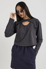 Cotton Layered Long Sleeve T-Shirt, Charcoal