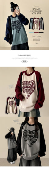 Duka heart color matching Nagrang ボックスフィットラウンドニット