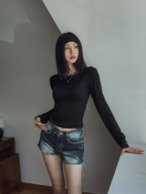 Watery washing vintage denim shorts