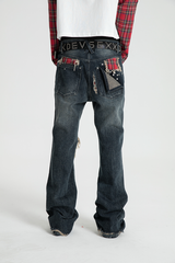 SEXXDEVIL Plaid Washed Jeans
