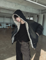 Raven Denim Crop Fur Hood Jumper