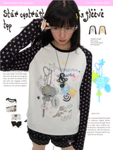 BETWEENANDオータム スター カラコン ラグラン ロングスリーブ Tシャツ レディース