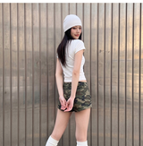 ストレッチ コットン スリム ショートスリーブ Tシャツ クロス ホワイト