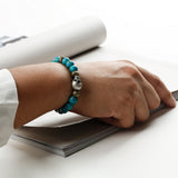 C22SVB-1001 Onyx Natural Stone Bead Bracelet Black Matte Turquoise Striped Agate Skull Men's Bracelet