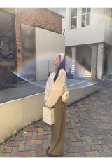 cream soft fur zip-up collar jacket