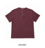 Wheat Pigment Rib Muscle Henley Neck Short Sleeve T-shirt