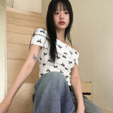Candi Ribbon Pattern Off-Shoulder T-Shirt