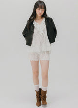 CROP LEATHER[FAUX] JACKET (BLACK)
