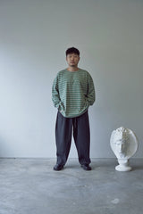 STRIPE BINDING-NECK BOX TEE (Sage Green)