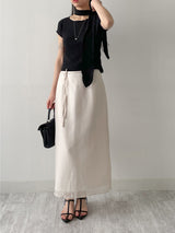 Pleated Tie-neck Short Sleeve T-shirt
