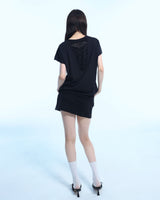 グランジクローレオパードアイレットTシャツ - ブラック