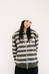 Web Baby Striped Hoodie Zip-Up - Grey/Khaki
