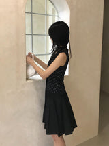 French Dot V-Neck Sleeveless Blouse