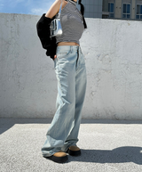 (UNISEX) RIVER DAMAGE UNIQUE WIDE LIGHT BLUE UNISEX PANTS