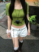 Olive Diary Button U-Neck Slim Fit T-Shirt