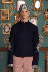 ARGYLE ZIP-UP KNIT / NAVY