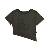 オーバーサイズ ヒップホップ ダンススタジオ ホーリーガールクラブ グラフィック 半袖Tシャツ_KHAKI