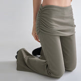 [Revita] Ribbed Elastic Waist Layered Shirred Skirt Bootcut Pants-3Color
