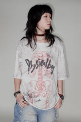 Skeleton lace print rolled hem short sleeve T-shirt