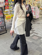 405 スリットブーツカットワイドデニムパンツ
