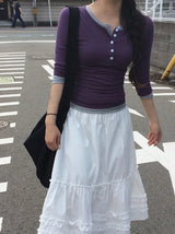 Myael Frill Shirring Tiered Midi Skirt