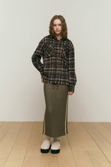 CUT OFF LOOSE-FIT HOODIE SHIRT [BROWN]
