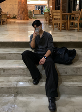 Bias Incision Washed Semi Wide Cargo Pants