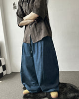 Lever Side Panel Elastic Waist Raw Denim Pants 2color