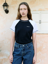 ラグランステッチTシャツ NV+M/GY