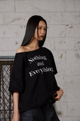 レタリングオーバーサイズワンショルダーTシャツ-ブラック