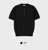 ルックイスティフレンチリネンヘンリーネックショートスリーブニット