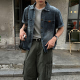 LMN Tamer Brush Patch Short-Sleeved Denim Shirt (2 colors)