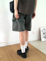 Chakin ダブルニーリベットバミューダショートデニムパンツ