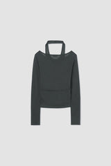 Halter Layered Long Sleeve / Charcoal