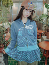 UsocialNight original retro versatile autumn and winter プリント水玉ワンピーススカート