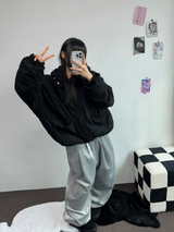 インナーフリースコーデュロイビッグフードジッパー🩶🖤 - 2カラー