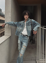 セビジダメージフレアブーツカットパンツ (2 color)